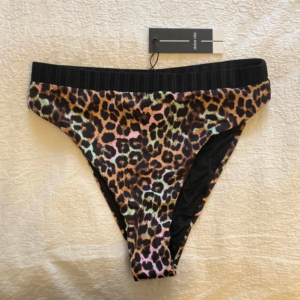 Dolce Vita Cheetah High Leg / Rise Bikini Bottom M